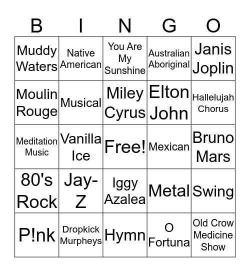 Music Bingo Card