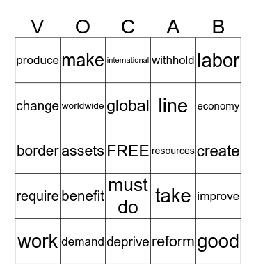 Workshop 4 Child Labor Bingo Card