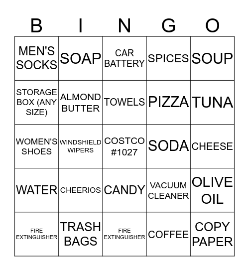 COSTCO #1027 Bingo Card