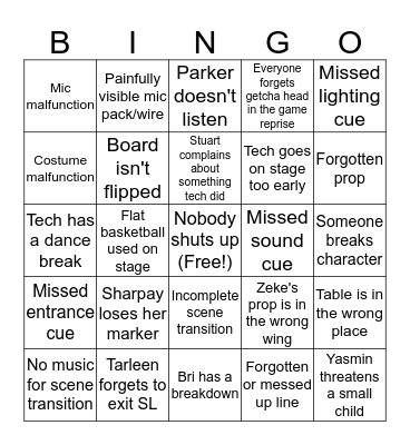 HSM BACKSTAGE BINGO Card