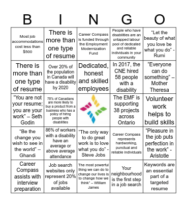 KW Career Compass Bingo Card