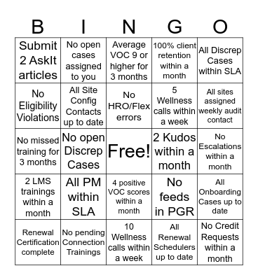Client Services Bingo Card
