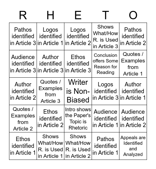 RHETO(ric) Bingo Card