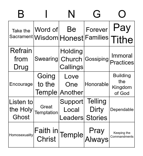 Getting spriitually & Temporally worthy to go to the Temple Bingo Card