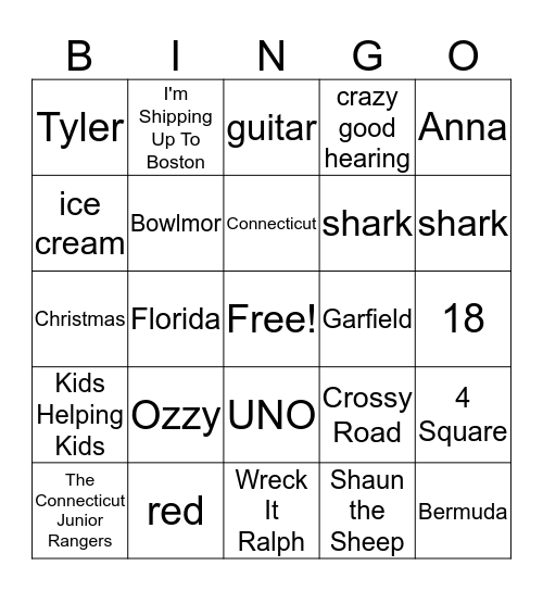 Conor Bingo Card