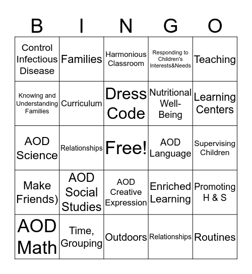 3B Bingo Card