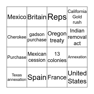 Manifest Destiny  Bingo Card