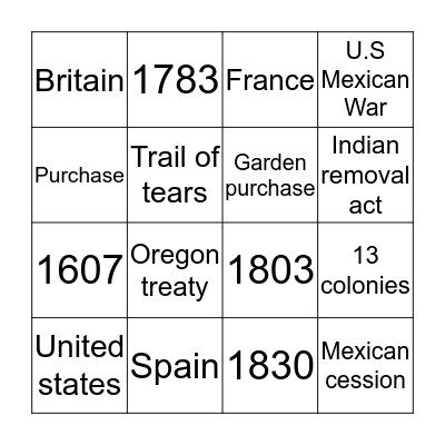 Manifest Destiny  Bingo Card