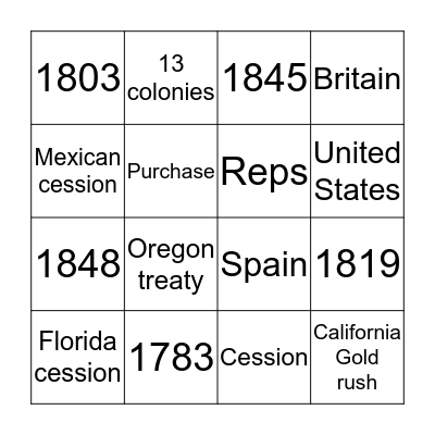 Manifest destiny  Bingo Card
