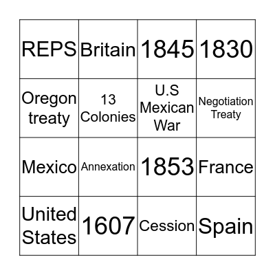 Manifest destiny  Bingo Card