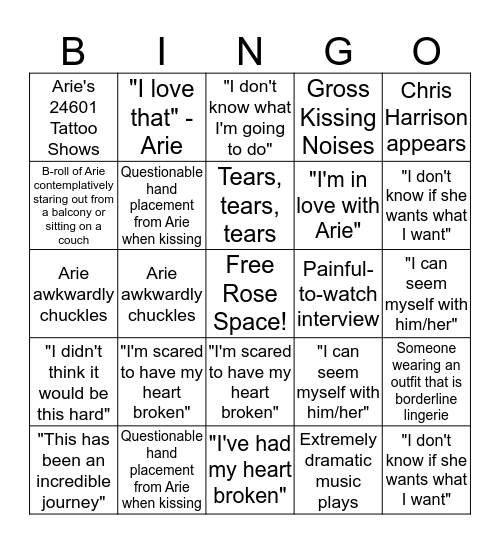 Bachelor Bingo Card