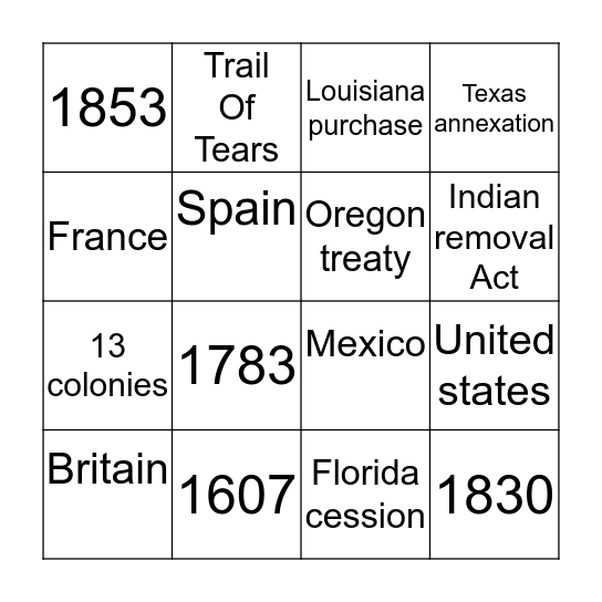 Manifest destiny Bingo Card