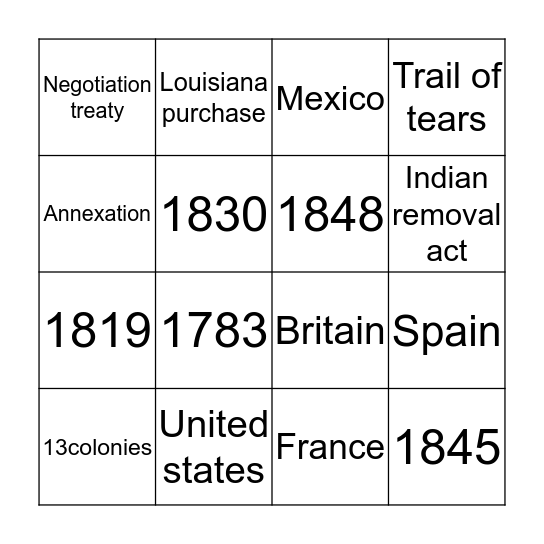 Manifest destiny Bingo Card