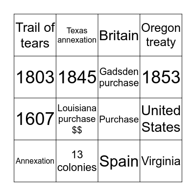 Manifest destiny  Bingo Card