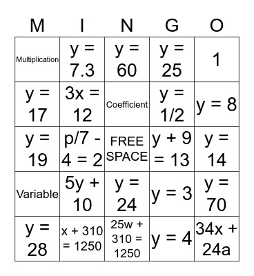 MINGO-MANGO Bingo Card