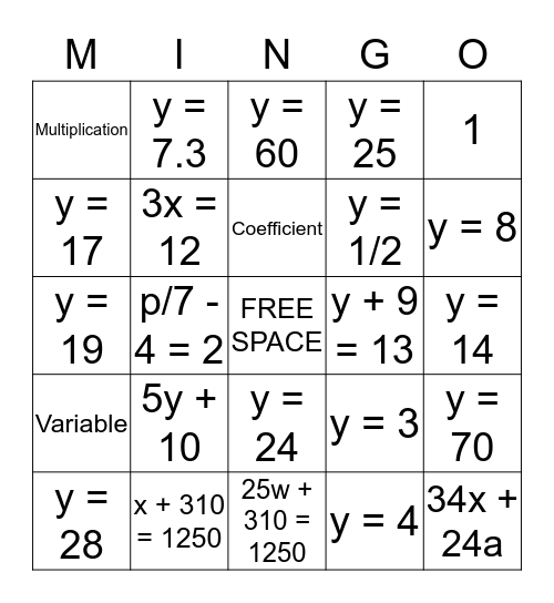 MINGO-MANGO Bingo Card