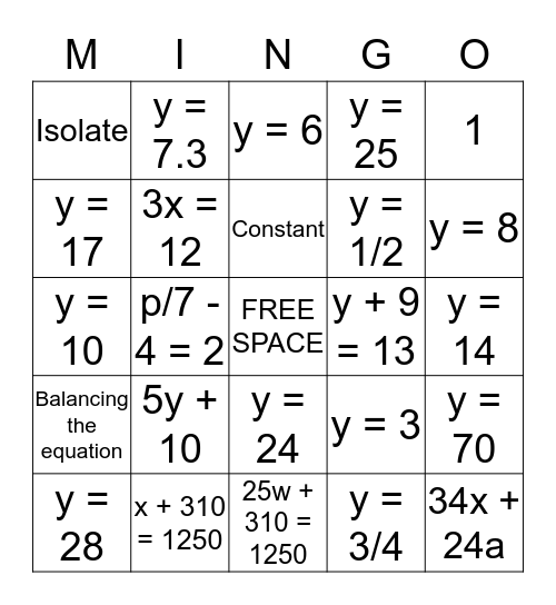 MINGO-MANGO Bingo Card