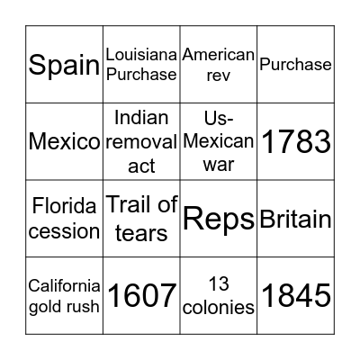 Manifest destiny  Bingo Card