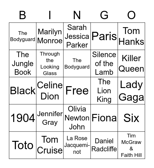 Hollywood Bingo Card
