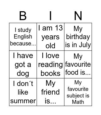 Bingo Time! Bingo Card