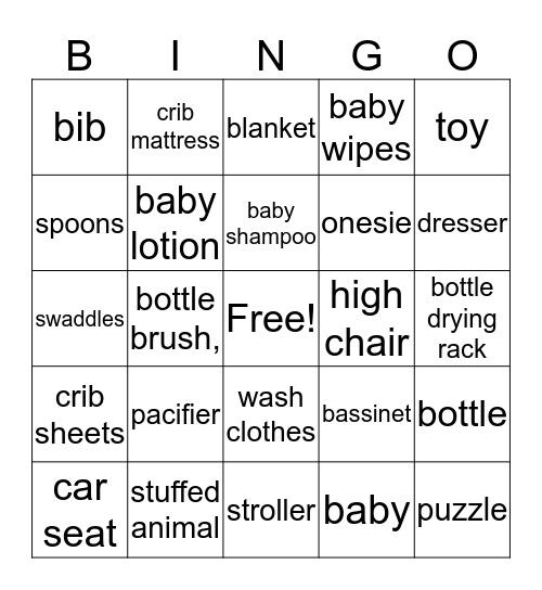 'BABY E' Baby Shower Bingo Card