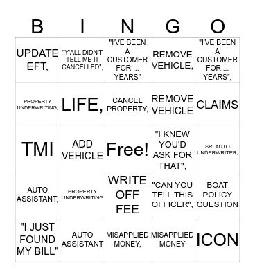 CUSTOMER SERVICE BINGO Card