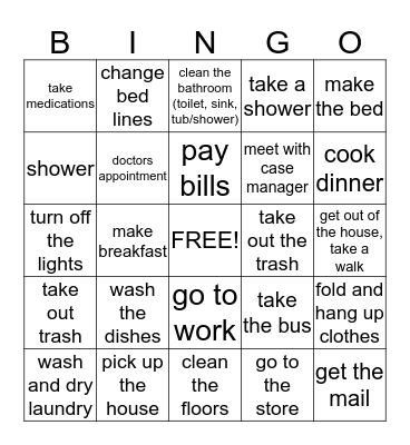 Daily Activities  Bingo Card