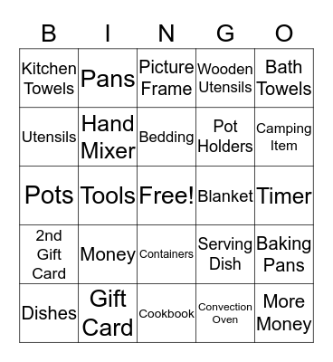 Sara's Bridal Shower Bingo Card