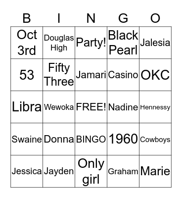 Untitled Bingo Card