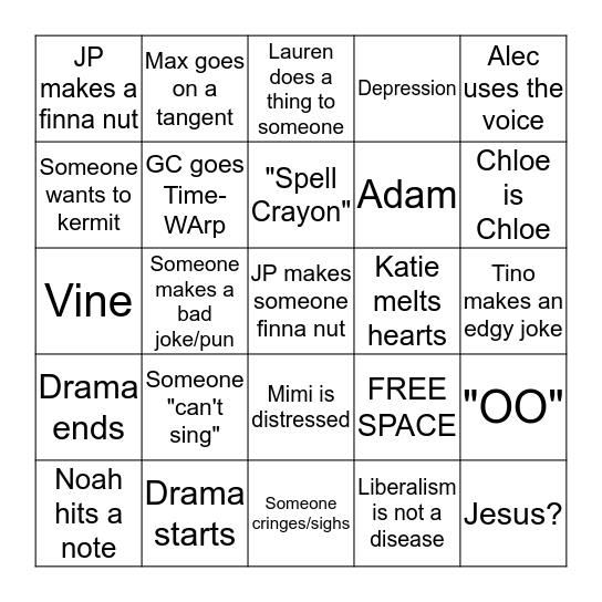 Spelling Bee-ngo (Rehearsals) Bingo Card