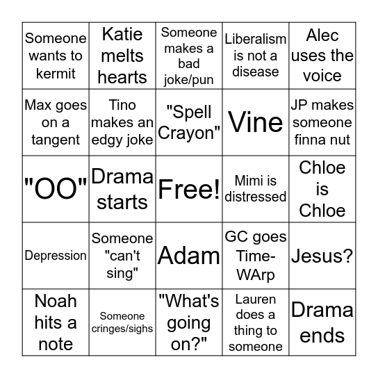 Spelling Bee-ngo (Rehearsals) Bingo Card