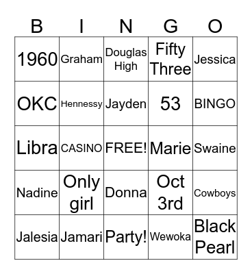 DONNA'S BIRTHDAY BINGO Card