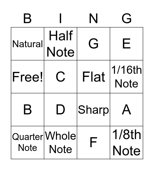 Music Bingo Card