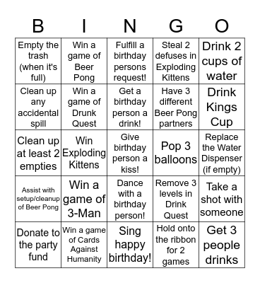 St.Pattys Birthday Bash Bingo Card