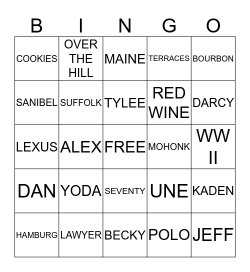 DAVID'S BIRTHDAY Bingo Card