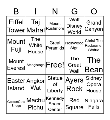Famous Places Bingo Card
