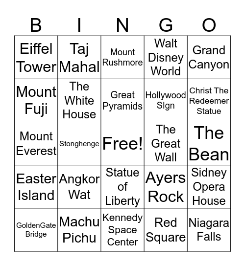 Famous Places Bingo Card