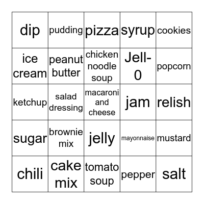 Grocery Words 2 Bingo Card
