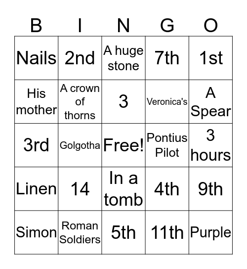 The Stations of the Cross Bingo Card