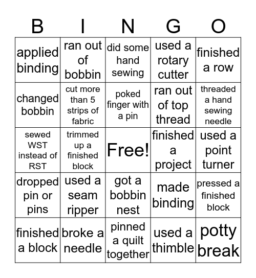 SCRAP HAPPY QUILTERS Bingo Card