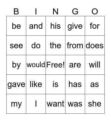 First Grade Sight Words Bingo Card
