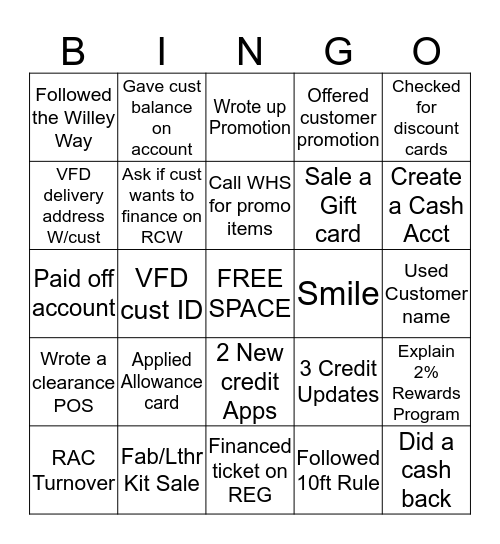 Hammer's Cashier Bingo Yo! Bingo Card