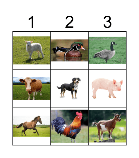 Farm Animals Pod Four Bingo Card