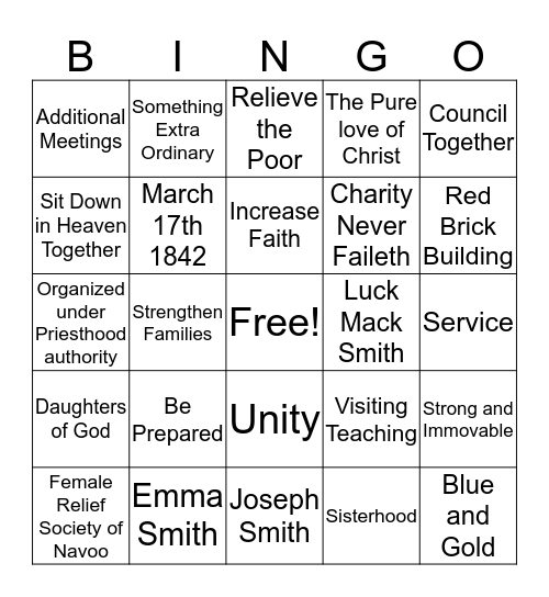 Relief Society Birthday Bingo Card