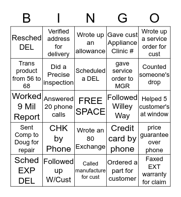Hammer's Customer Service Bingo Yo! Bingo Card
