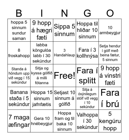 Hreyfibingó Bingo Card