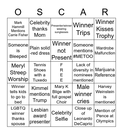 OSCAR CARD ONE Bingo Card