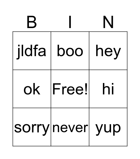 Vocabulary Bingo Card