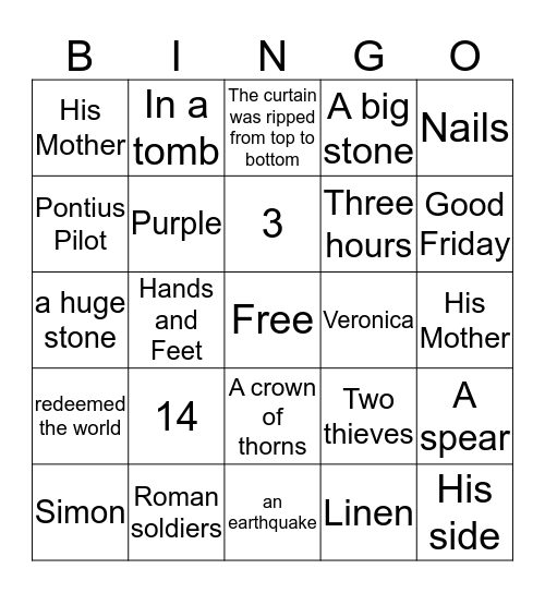 Stations of the Cross Bingo Card