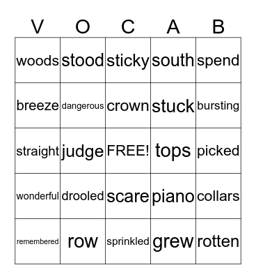 Vocabulary Bingo Card